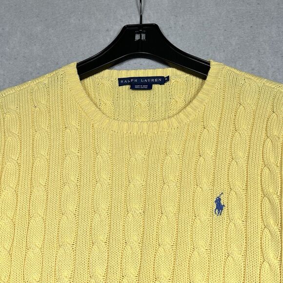 Polo Ralph Lauren Sweater Womens XL X-Large Yellow Cotton Cable Knit Crew Neck - Picture 2 of 12
